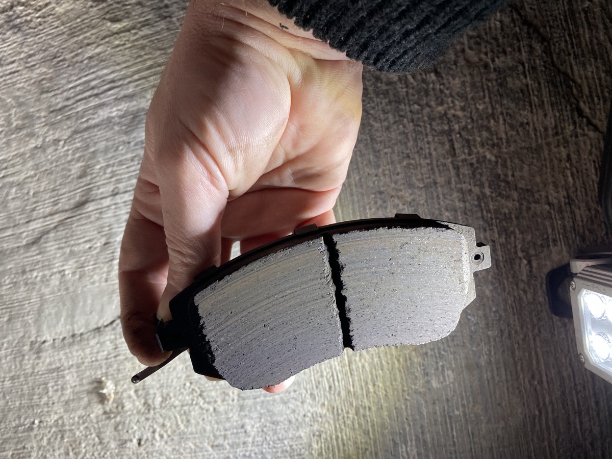 EBC YellowStuff pad with plenty of friction material remaining after 2 track days