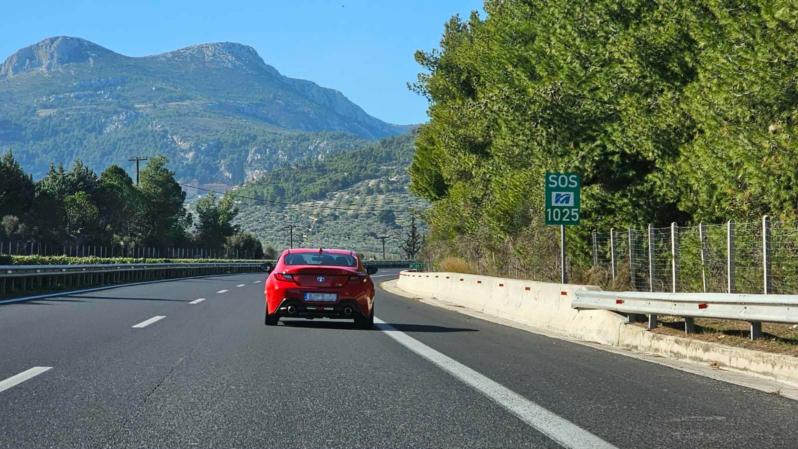 GR86 on the highway heading toward the mountains